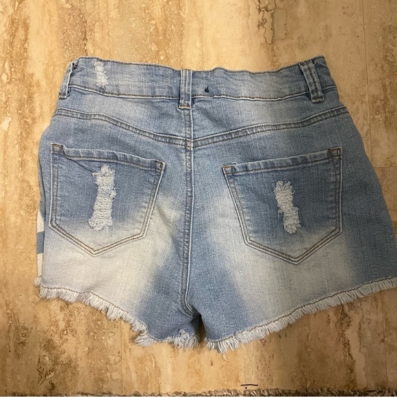 Chiqle Denim Architect Distressed Flag Printed Denim Shorts - Picture 5 of 5